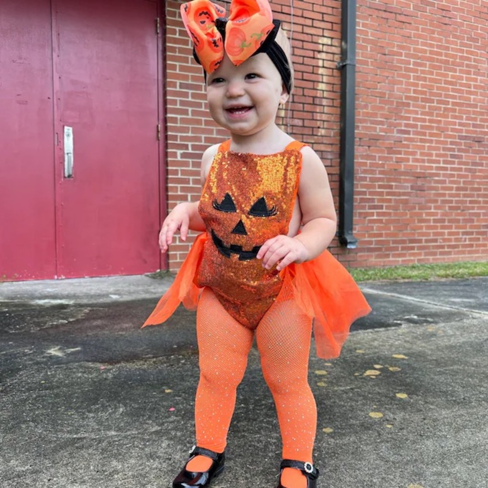 BOUTIQUE EUC Halloween Pumpkin Jack-o’-lantern Sequin Tulle Tutu Halter Bubble